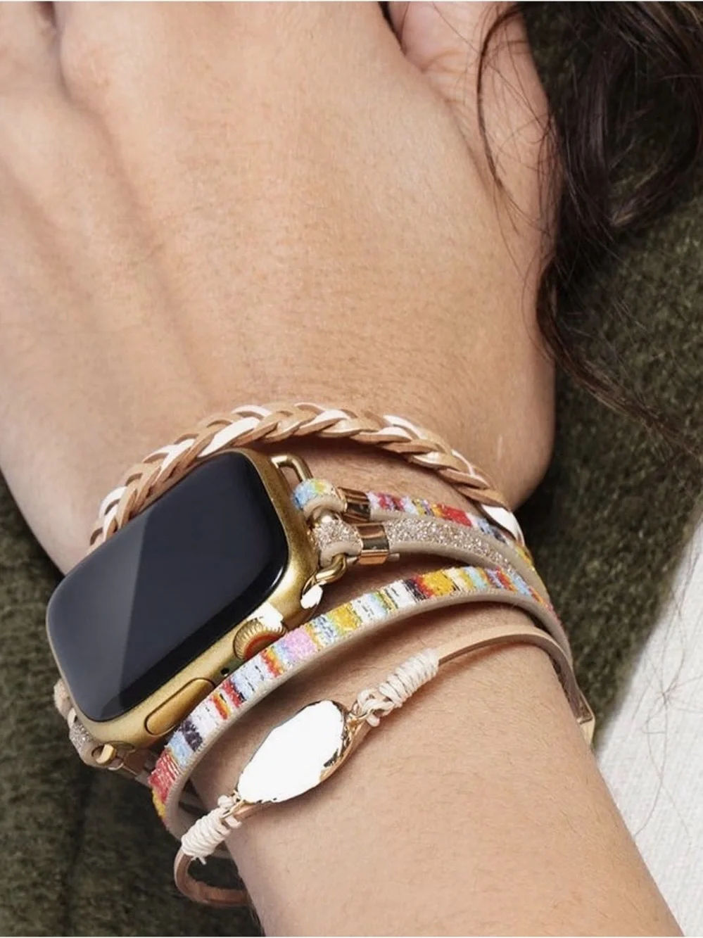 Saachi Gold-Tone Multi-Strap Fashion Smartwatch Bracelet - Turquoise Accent